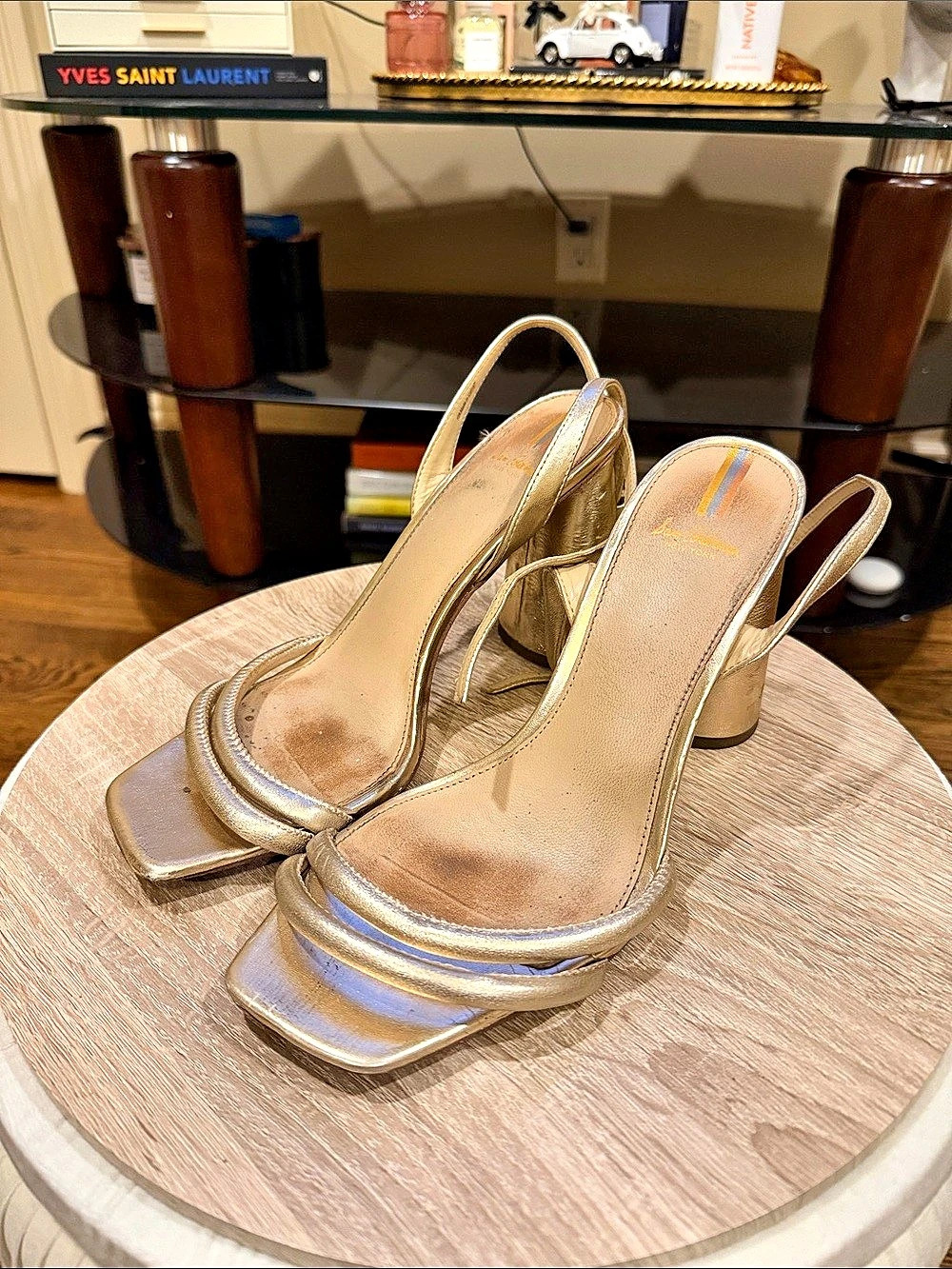 Sam Edelman Gold Metallic Square Toe Heels
